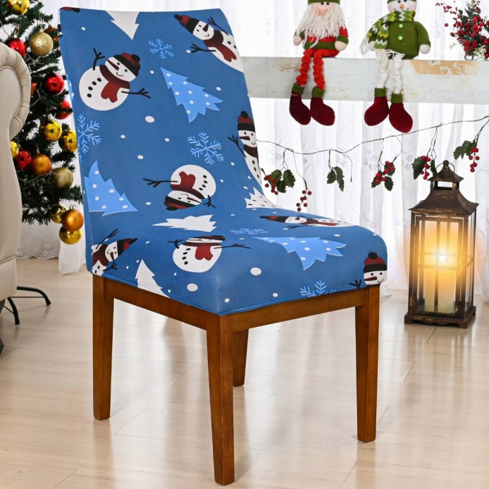 Capa de Cadeira de Natal  - Flocos de Neve Azul