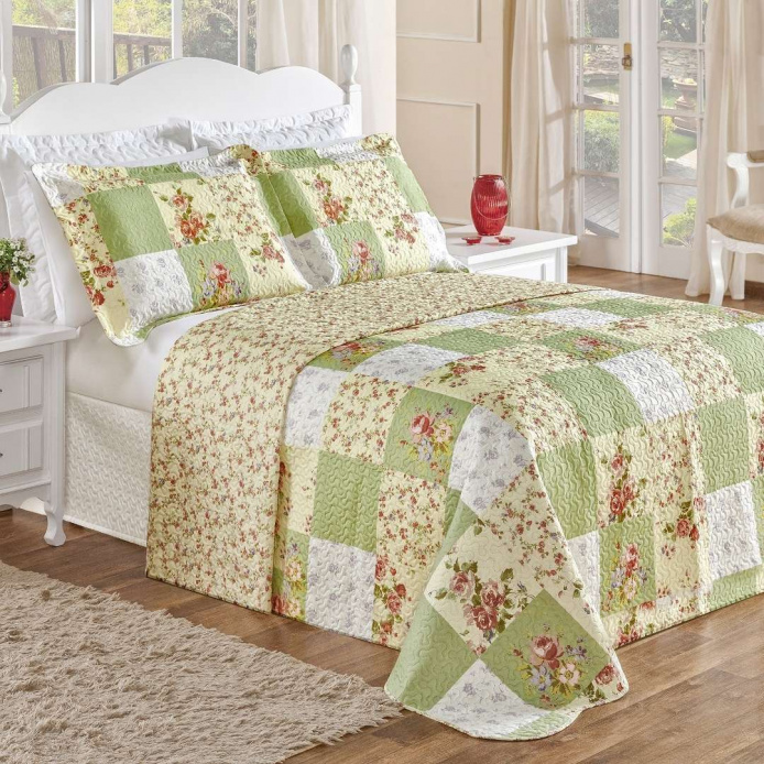 Colcha Bouti Patchwork Verde - Vários Tamanhos