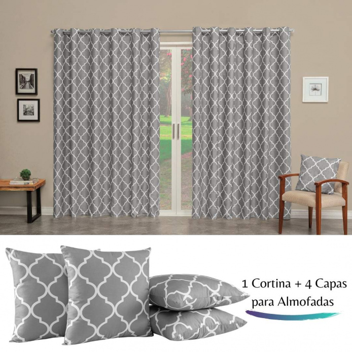 Cortina Corta Luz Argos com Capas de Almofadas - Cinza