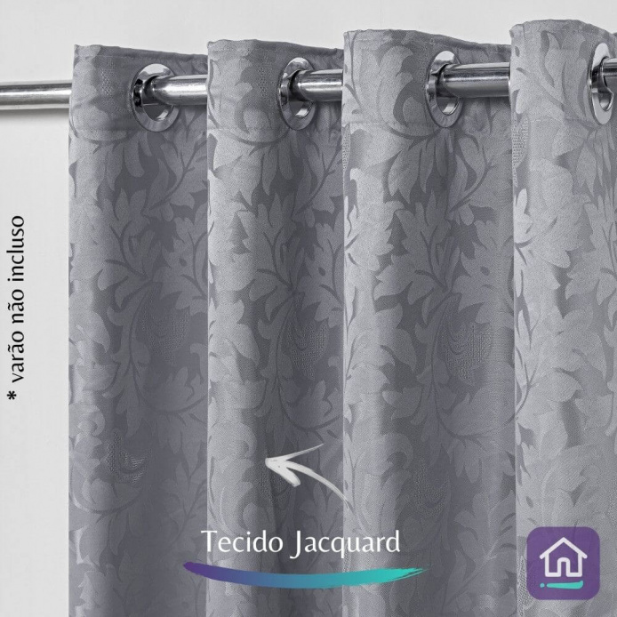 Cortina Jacquard Charme - Cinza - Vários tamanhos