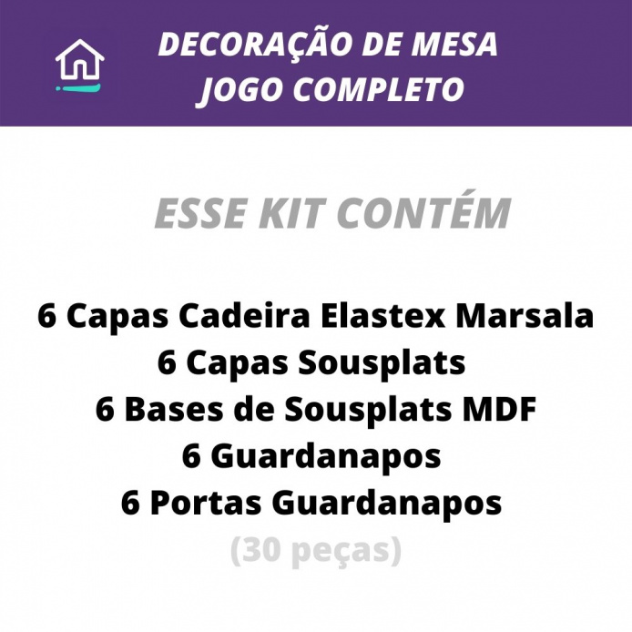 Decoração de Mesa Jogo Completo 6 Lugares - Vinho