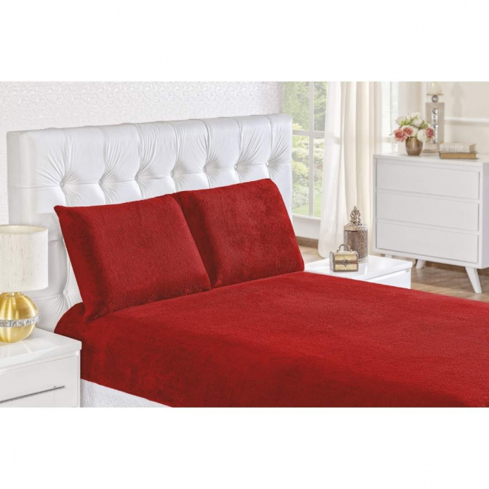 Jogo de Cama Plush Soft - Sono Quentinho Vermelho