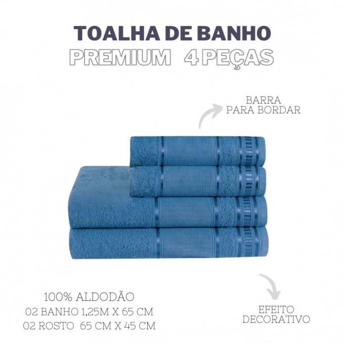 Jogo de Toalha de Banho Premium 4 Peças - Azul Jeans