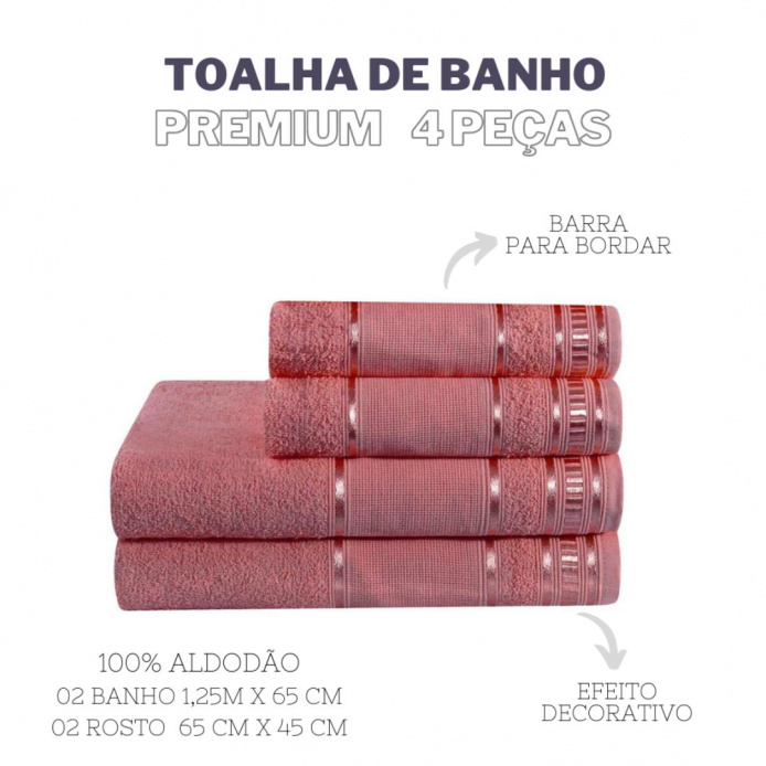 Jogo de Toalha de Banho Premium 4 Peças - Rosa Antigo