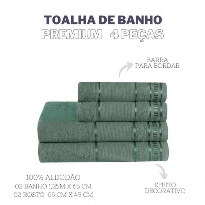 Jogo de Toalha de Banho Premium 4 Peças - Verde Erva Doce