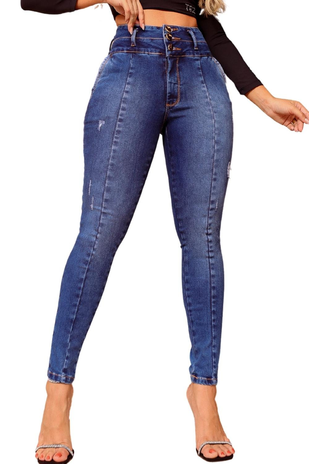 Calça Jeans Skinny Cintura Alta Modeladora Empina Bumbum Feminina -  Charmozare Jeans