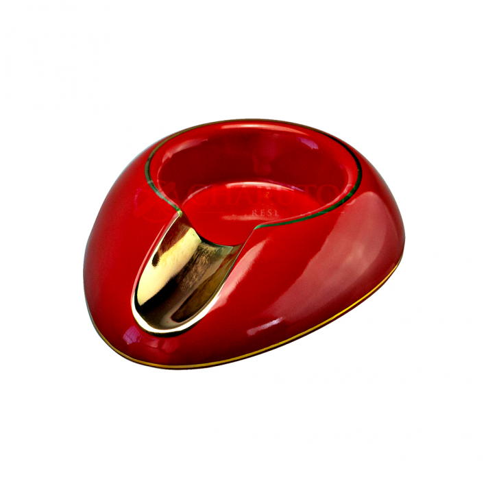 Cinzeiro de Cerâmica Oval para 1 Charuto - Vermelho e Dourado
