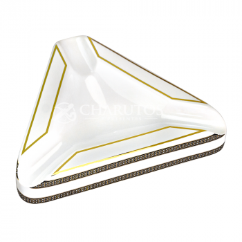 Cinzeiro de Cerâmica Triangular para 3 Charutos - Branco e Dourado - 1804-1
