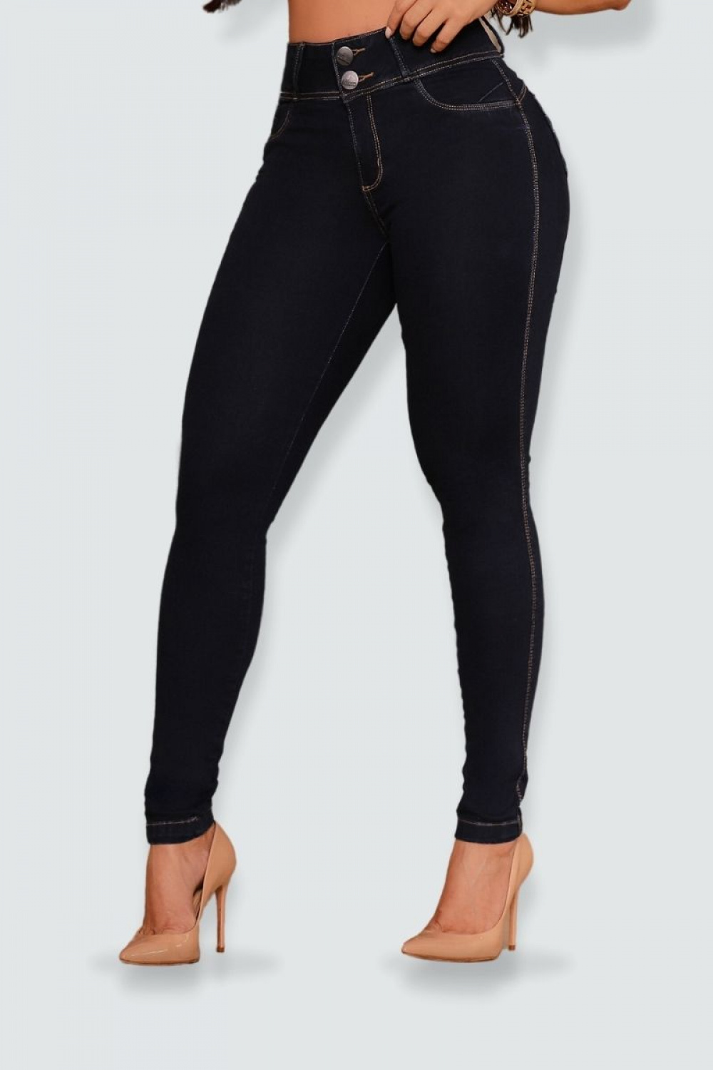 Calça jeans modeladora black stone com elastano detalhe bolso - CH
