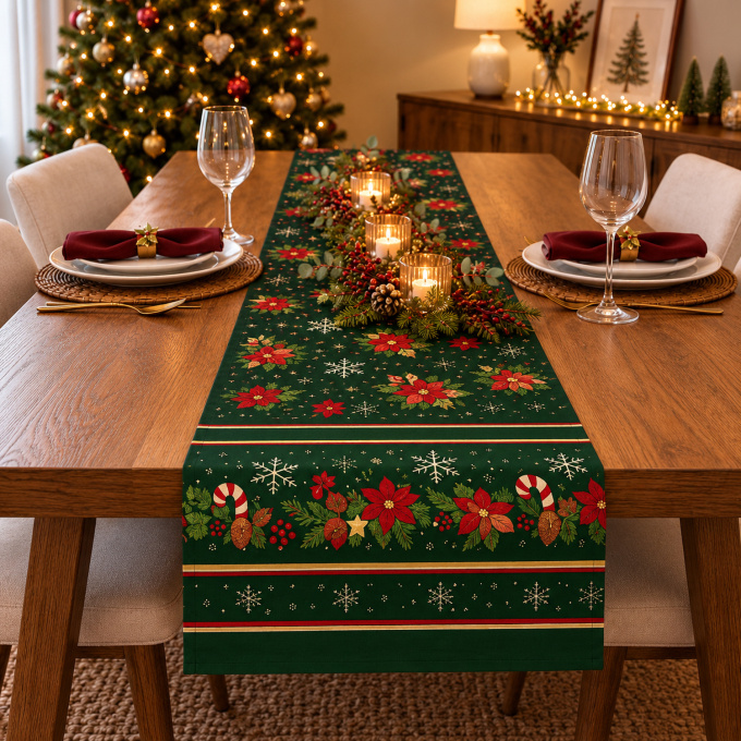Caminho de Mesa Natalino 1,40m x 50cm Papai Noel Xadrez Decoração de Natal - Estrela do Oriente