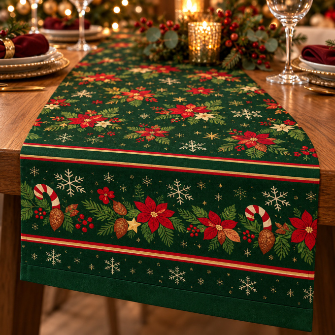 Caminho de Mesa Natalino 1,40m x 50cm Papai Noel Xadrez Decoração de Natal - Estrela do Oriente