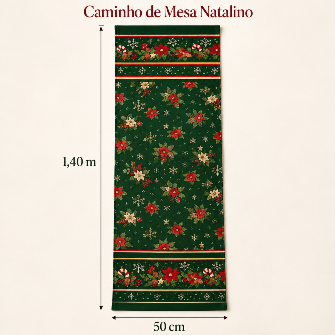 Caminho de Mesa Natalino 1,40m x 50cm Papai Noel Xadrez Decoração de Natal - Estrela do Oriente