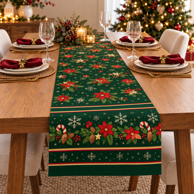 Caminho de Mesa Natalino 1,40m x 50cm Papai Noel Xadrez Decoração de Natal - Estrela do Oriente
