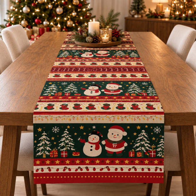 Caminho de Mesa Natalino 1,40m x 50cm Papai Noel Xadrez Decoração de Natal - Inverno de Natal