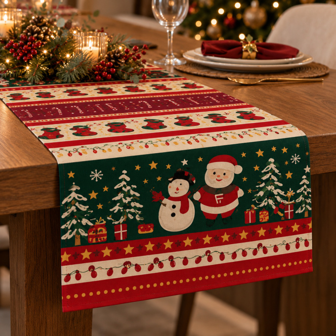 Caminho de Mesa Natalino 1,40m x 50cm Papai Noel Xadrez Decoração de Natal - Inverno de Natal