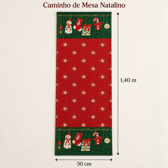 Caminho de Mesa Natalino 1,40m x 50cm Papai Noel Xadrez Decoração de Natal - Pinguins Natalinos