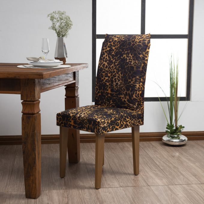 Kit 4 Capas para Cadeira de Jantar com Elástico Malha Gel Diversas Estampas Proteção e Design Moderno Leopardo