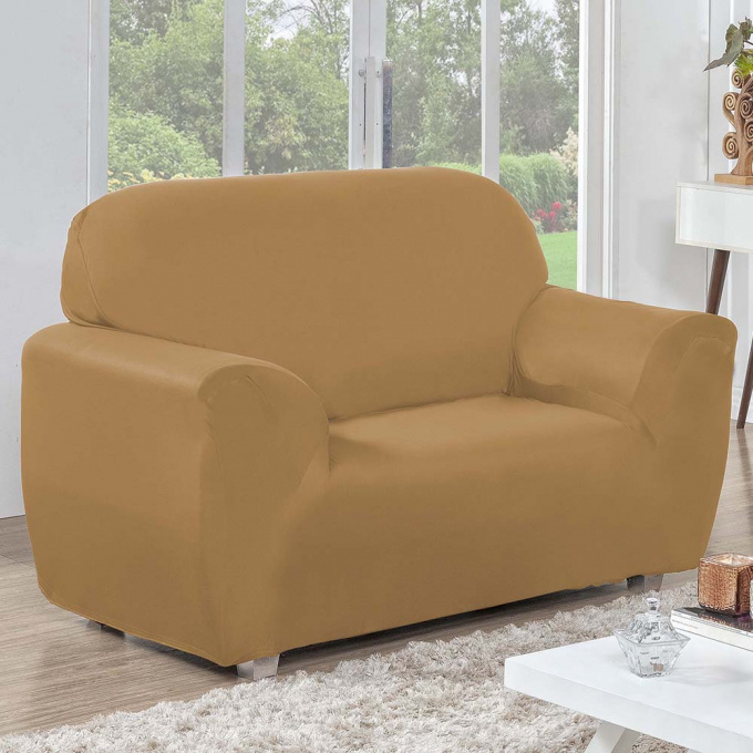 Capa de Sofá 2 Lugares Coladinha Malha Gel - Proteção e Elegância para Seu Móvel Caramelo