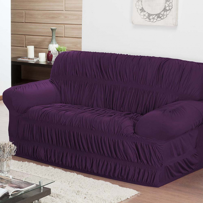 Conjunto Capa de Sofá 3 e 2 Lugares Elástica em Malha Gel - Cores Vivas e Fixação Segura Roxo