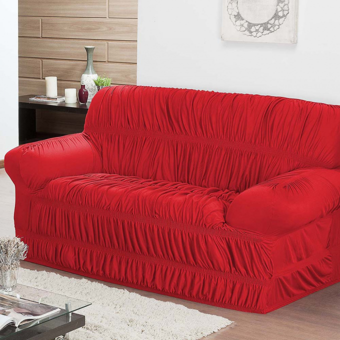 Conjunto Capa de Sofá 3 e 2 Lugares Elástica em Malha Gel - Cores Vivas e Fixação Segura Vermelho