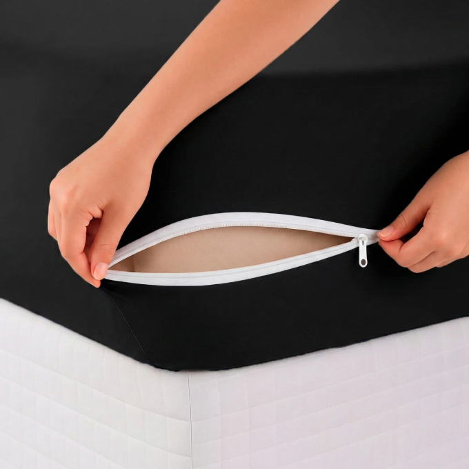 Capa para colchão Malha Gel Grossa Com Zíper Casal Preto