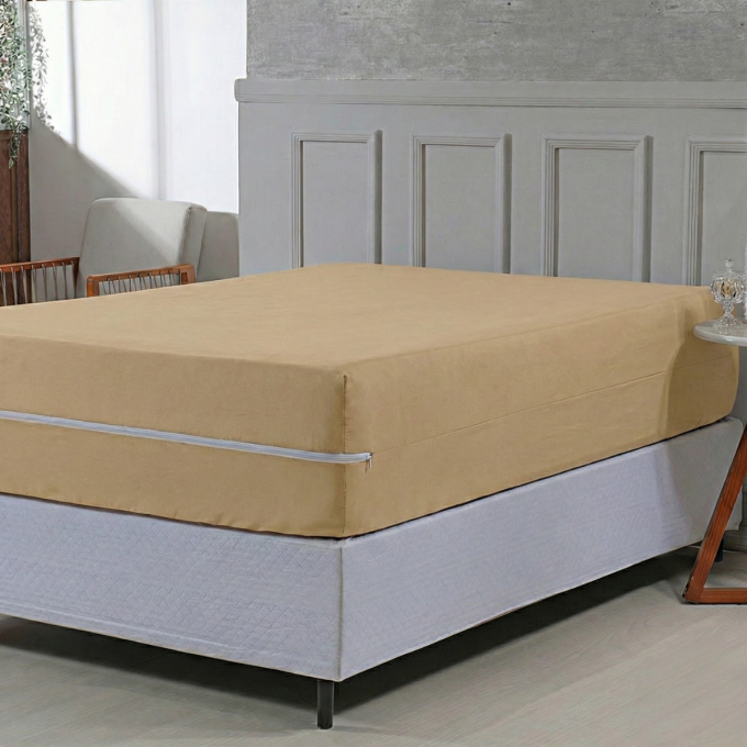 Capa para colchão Malha Gel Grossa Com Zíper Queen Avelã