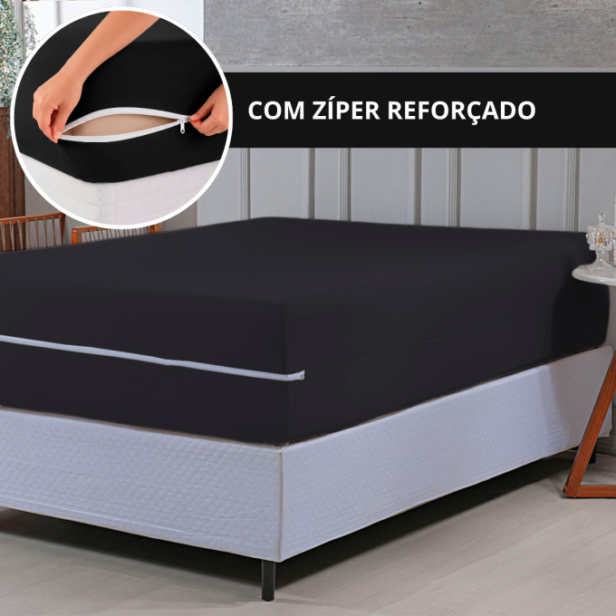 Capa para colchão Malha Gel Grossa Com Zíper Solteiro Preto