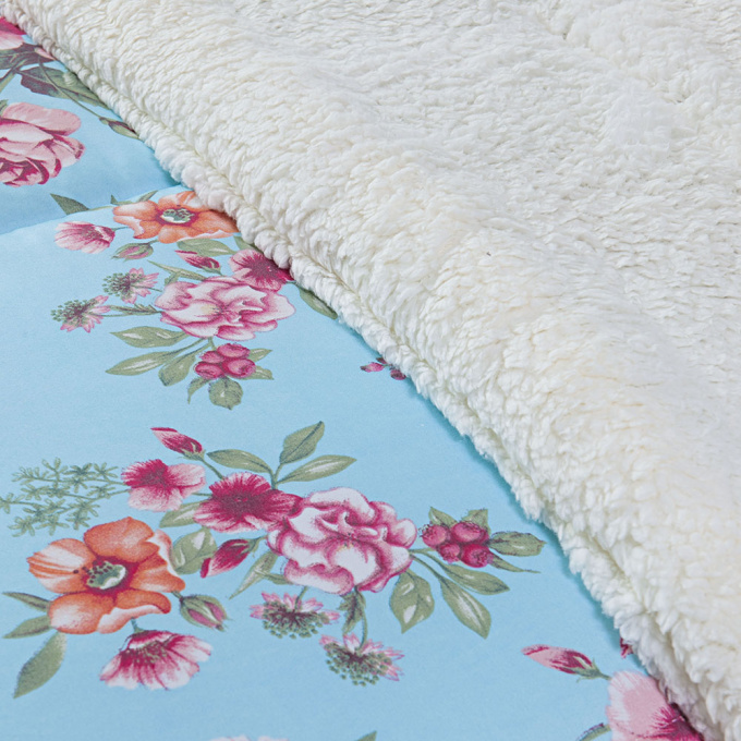Coberdrom Cobertor King Amélia Micropercal 200 Fios Edredom Sherpa Dupla Face Estampado Azul Floral