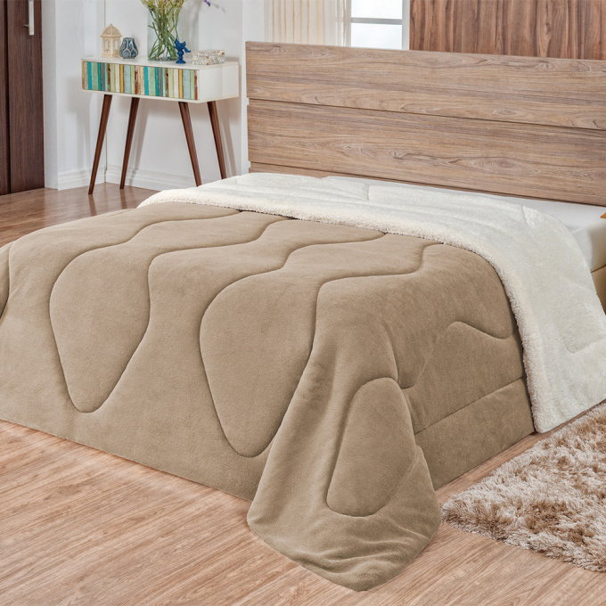Coberdrom Queen Dupla Face Diversas Cores Conforto Sherpa e Manta Soft 220x240cm Caqui