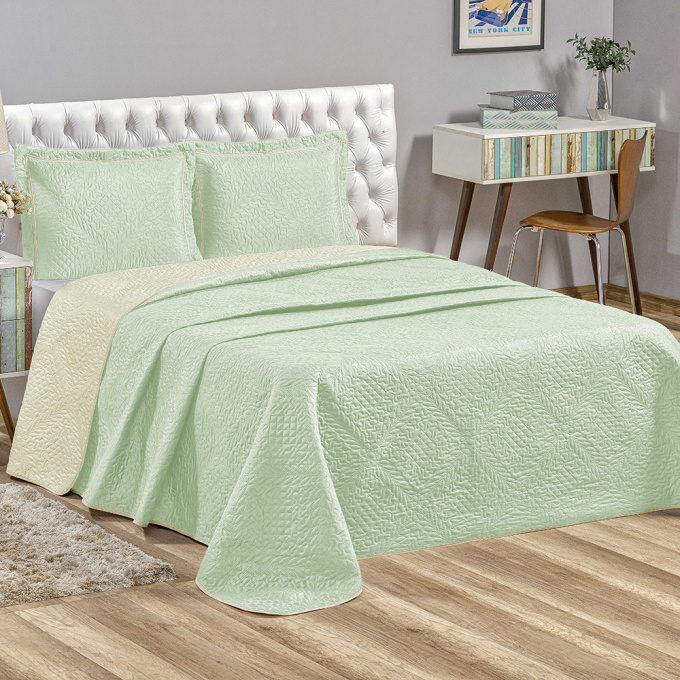 Cobre Leito Ayla Solteiro Dupla Face 2 Peças - Matelado em Microfibra Verde Água