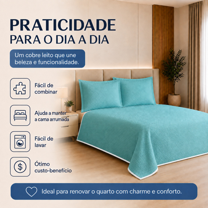 Cobre-Leito Piquet 70% Algodão com Porta-Travesseiro Casal Tifanny