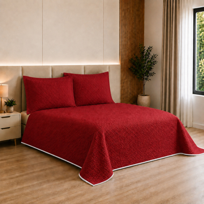 Cobre-Leito Piquet 70% Algodão com Porta-Travesseiro Casal Vermelho