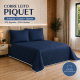 Cobre-Leito Piquet 70% Algodão com Porta-Travesseiro Queen Azul Marinho