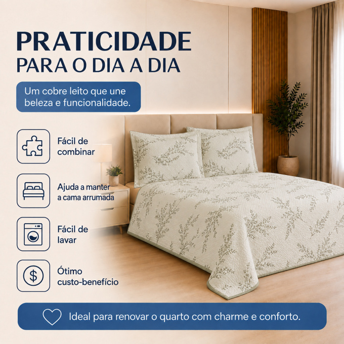 Cobre-Leito Piquet 70% Algodão com Porta-Travesseiro Queen Erva Doce