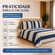 Cobre-Leito Piquet 70% Algodão com Porta-Travesseiro Queen Listrado Marinho