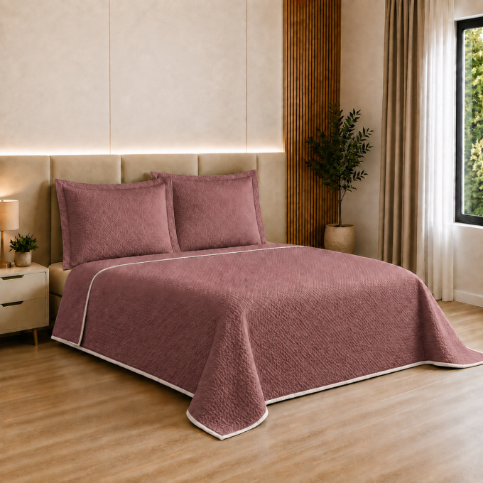 Cobre-Leito Piquet 70% Algodão com Porta-Travesseiro Queen Rosê