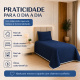 Cobre-Leito Piquet 70% Algodão com Porta-Travesseiro Solteiro Azul Marinho