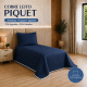 Cobre-Leito Piquet 70% Algodão com Porta-Travesseiro Solteiro Azul Marinho