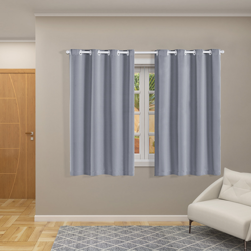 Cortina Blackout Cinza com Voil Xadrez Corta Luz 100% 2,80m x 1