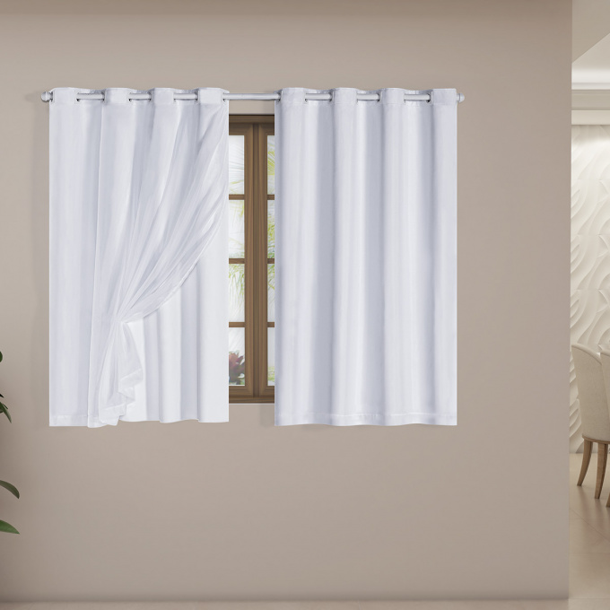 Cortina Blackout PVC com Tecido Voil Xadrez 2,80 m x 2,30 m