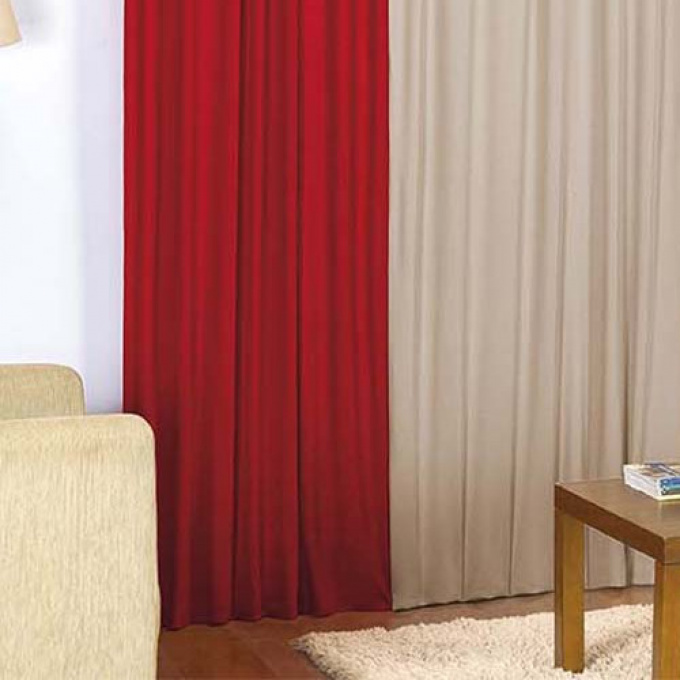 Cortina Helena Decorativa 2,00m x 1,60m em Malha Gel com Bando - Elegância e Qualidade para seu Lar Vermelho/Avelã