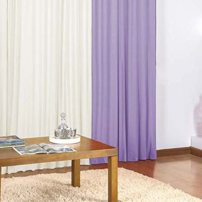Cortina Helena Decorativa 3,00m x 2,80m em Malha Gel com Bando - Elegância e Qualidade para seu Lar Lilás/Palha