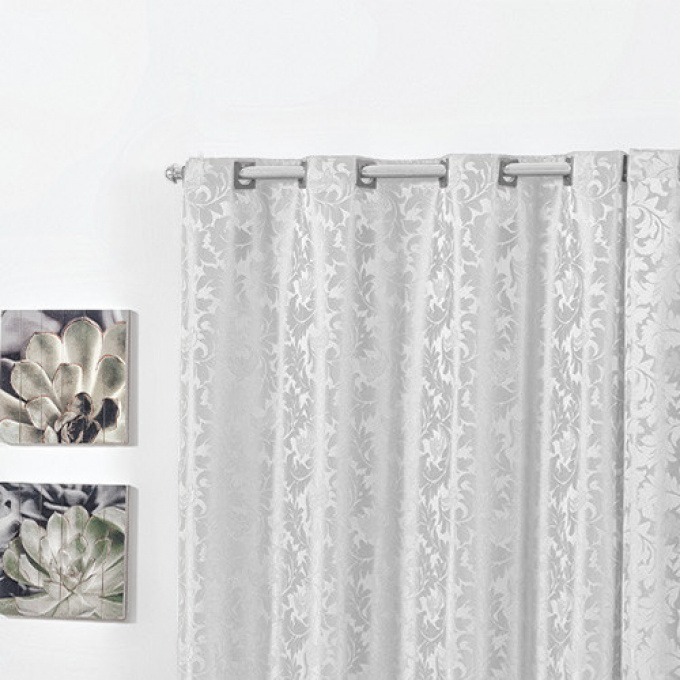 Cortina Rafaela Jacquard Luxo 2,80m x 2,30m com Estampa Floral para Sala e Quarto Branco
