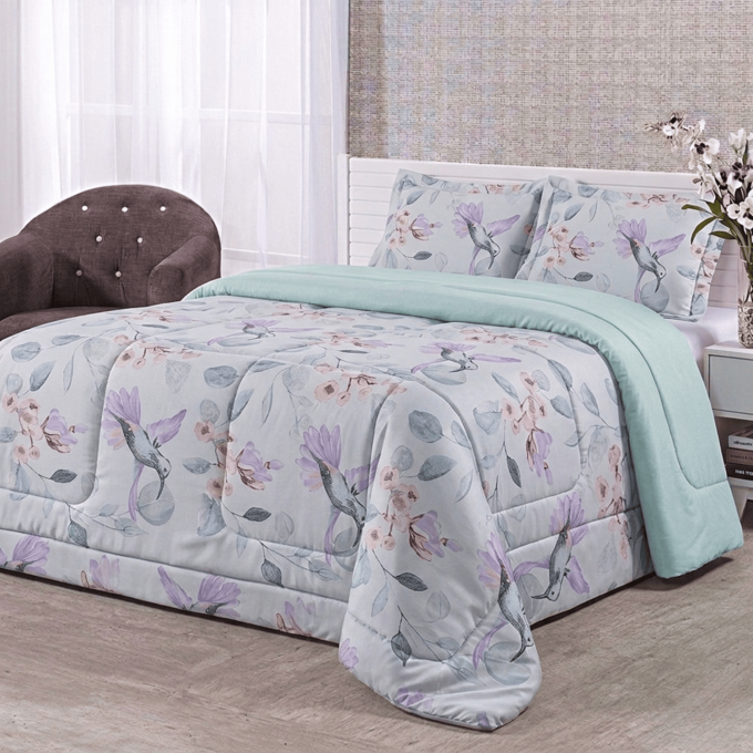 Edredom Casal Dupla Face Percal 100% Algodão 200 Fios Beija Flor