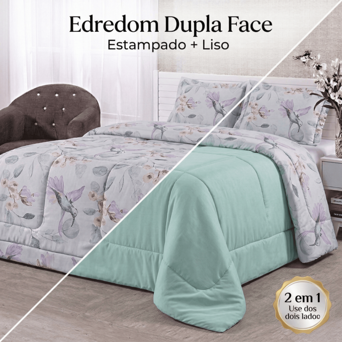 Edredom Casal Dupla Face Percal 100% Algodão 200 Fios Beija Flor