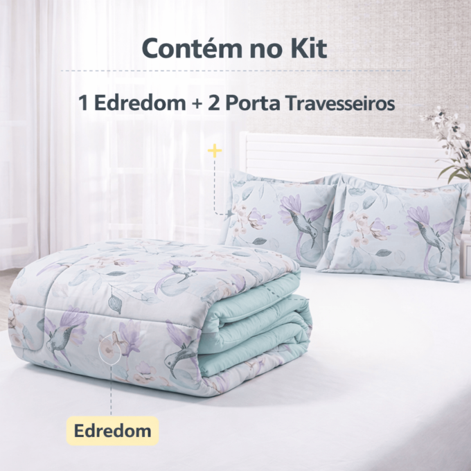 Edredom Casal Dupla Face Percal 100% Algodão 200 Fios Beija Flor