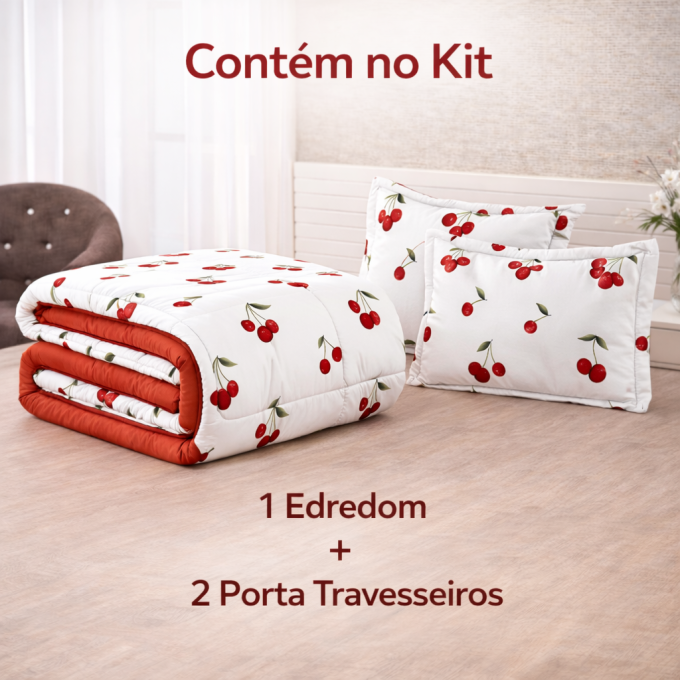 Edredom Casal Dupla Face Percal 100% Algodão 200 Fios Cereja