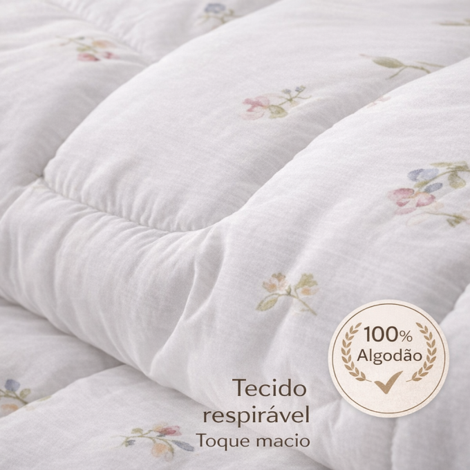 Edredom Casal Dupla Face Percal 100% Algodão 200 Fios Florzinha Azul