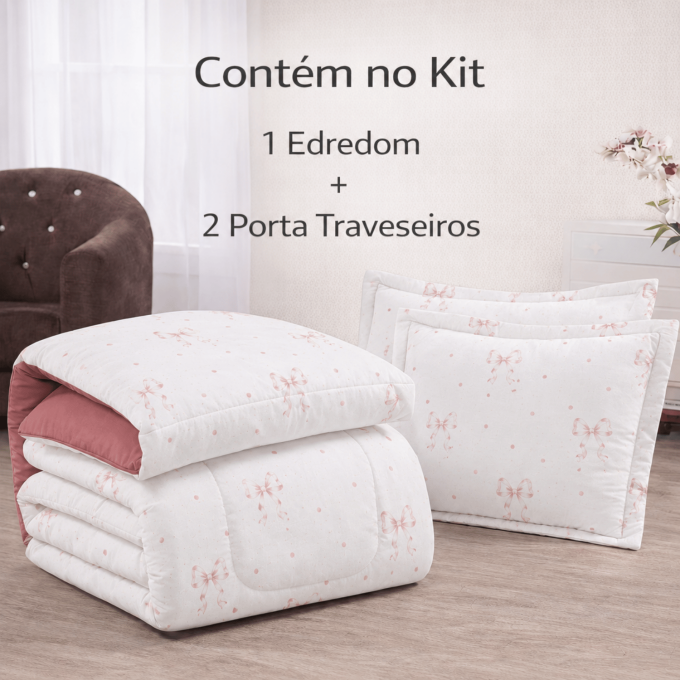 Edredom Casal Dupla Face Percal 100% Algodão 200 Fios Lacinhos