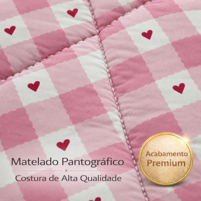Edredom Casal Dupla Face Percal 100% Algodão 200 Fios Xadrez Rosa